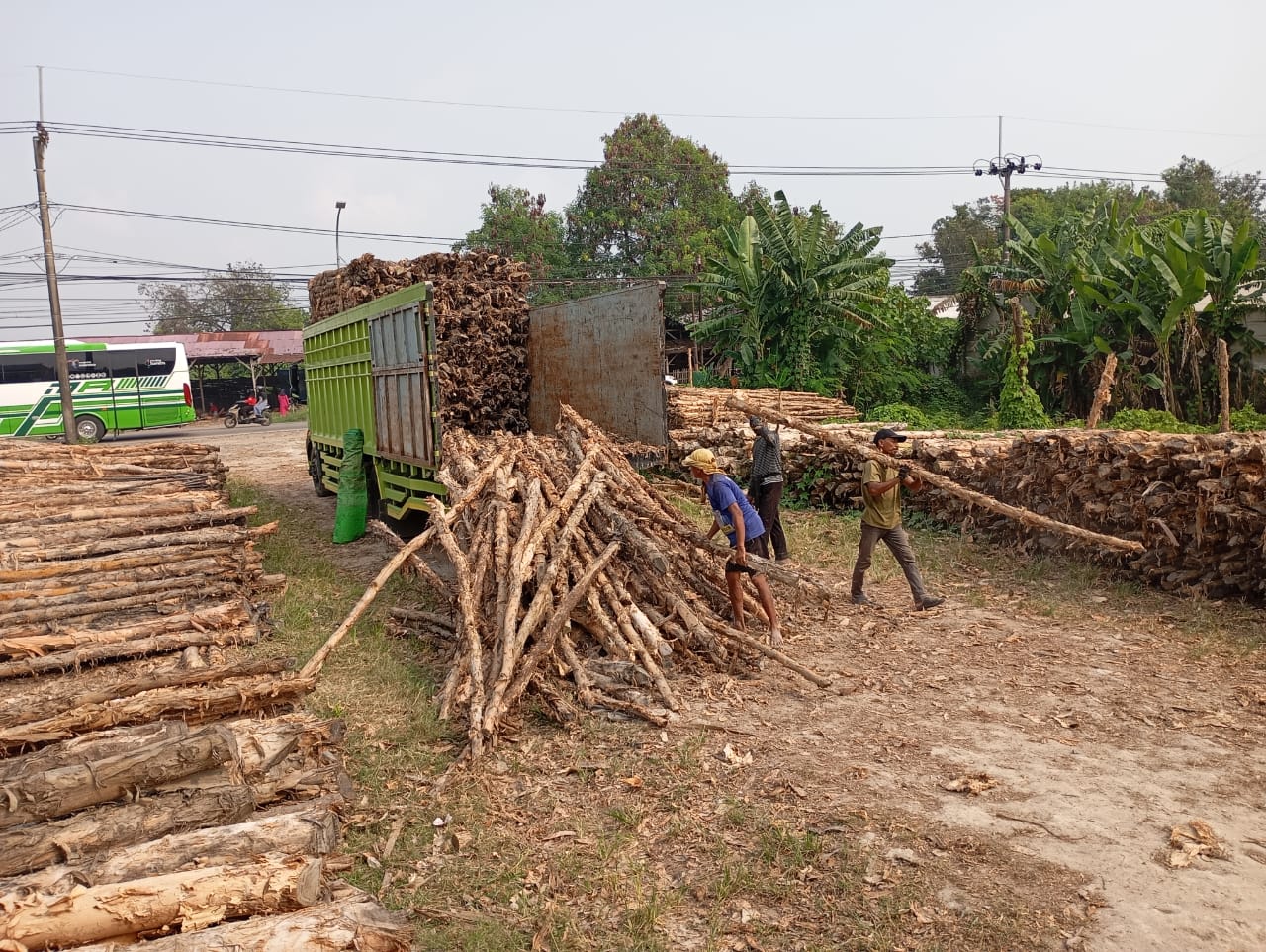 Bongkar muat kayu dolken gelam siap antar ke pelanggan di Luwuk — foto 2